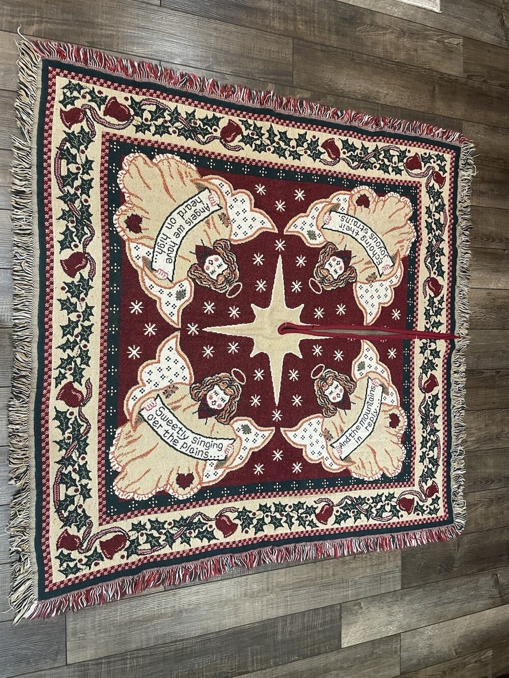 Beautiful Tapestry Angels Christmas Tree Skirt by Crown Crafts USA 46" x 46" EC
